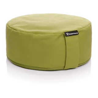 BODYMATE Yogakissen rund 31cm Durchmesser 13cm hoch OLIVE GREEN mit Buchweizen-Spelz Füllung – Maschinenwaschbarer Bezug aus 100% extra dicker Baumwolle – Meditationskissen – Sitzkissen