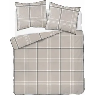 Bettwäsche, Perkalbettwäsche, mit Paspel, elegant 200x220 5240b Beige kariert - Beige