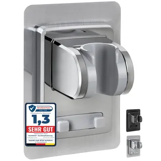BLUMBACH® Duschkopfhalterung ohne Bohren - DAS ORIGINAL - Duschhalterung kleben statt Bohren - Neigung verstellbar, KU - silber, Duschkopf Halterung, Shower head holder mit extra starkem Klebepad