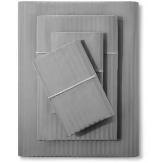 Feather & Stitch Bettwäsche-Set, 100 % Baumwolle, gestreift, Fadenzahl 500, mit 2 Doppel-XL-Spannbettlaken, 1 King-Size-Bettbezug, 2 King-Size-Kissenbezügen, tiefe Taschen (Grau, Split-King-Size)