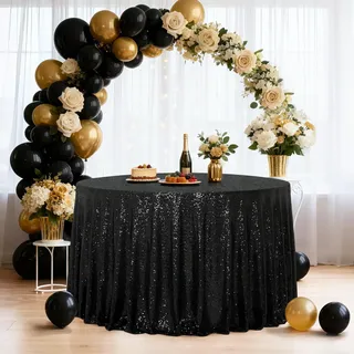 Eternal Beauty Halloween-Tischdecke mit Pailletten, glitzernde Tischdecke für Hochzeit, Party, Weihnachtsdekorationen, runde Glitzer-Tischdecke (304,8 cm, Schwarz)