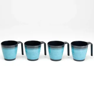 Melamin Camping 4 Tassen 300ml Schwarz-Blau Stapelbar Trinkbecher