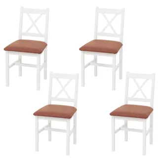 Mendler Esszimmerstuhl HWC-F77 Stoff weiß 4er Set