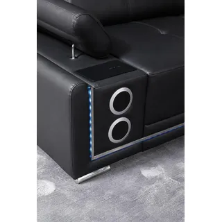 Moderne Ecksofa Wohnlandschaft Couch Eckgarnitur Led Linie Beleuchtet Garnitur - Schwarz