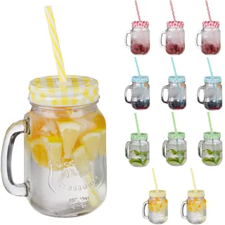 Relaxdays Trinkglas mit Deckel und Strohhalm 0,5 l