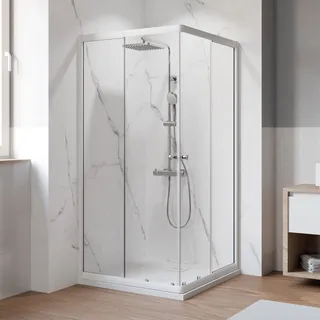 Breuer Ektos Eckeinstieg mit Schiebetür rechts 80-90 x 180 cm Weiß/Klarglas