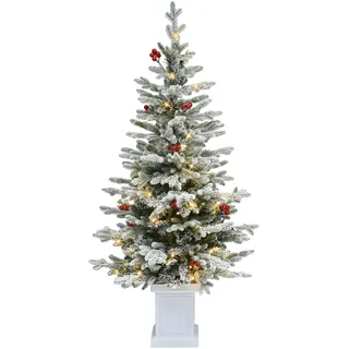 YITAHOME Künstlicher Weihnachtsbaum 140 cm Grün mit 11 Roten Beeren und 100 Warmweiß LEDs