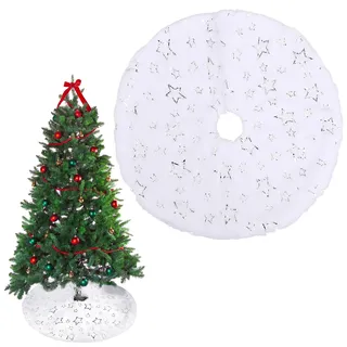 Mini Weihnachtsbaumdecke Rund, 38cm Weihnachtsbaum Rock, Klein Baumrock Plüsch Weihnachtsbaum Röcke, Christbaum Decke für Weihnachtsbaum Untere Dekoration, Urlaubs Deko (Weiß-I)