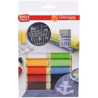 Gütermann creativ Nähfaden-Set mit 10 Spulen Allesnäher 100 m in bunten Farben + Handnähnadeln von PRYM und Nähmaschinennadeln von SCHMETZ