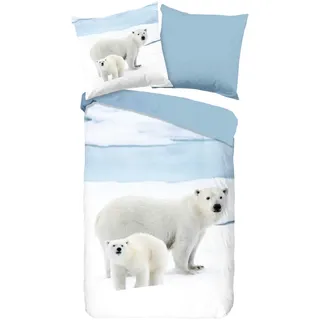 Muller Textil Wendebettwäsche Winterlandschaft Biber Blau 135 x 200 cm + 80 x 80 cm