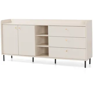 Kommode GLORIA Sideboard mit 3 Schubladen, 2 Türen und offene Regalen, Sand Beige, Moderner Stil - Beige