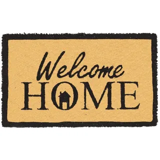 oKu-Tex Fußmatte | Fußabtreter | Türmatte | Eingangsmatte | Raja| Welcome Home | Aufdruck | Kokosmatte Kokos | für außen | rutschfest | 45x75 cm