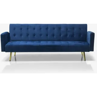 Modernes clic clac 3-Sitzer Samt Schlafsofa Caullae goldene Beine - Blau - Blau