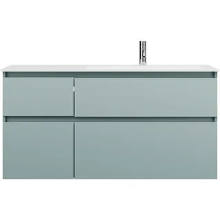 burgbad Lin20 Mineralguss-Waschtisch Weiß Matt rechtsbündig inklusive Waschtischunterschrank, 4 Auszüge 2 verschiedene Größen, 1220x495x612mm, SGIJ122RF5395C0037, Farbe: Eisblau Matt / Rückwand