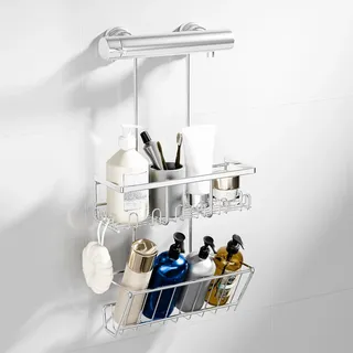 HouseUp Duschablage zum hängen Duschregal Ohne Bohren - Shampoo Halterung für Dusche Duschkorb Badezimmer Organizer, Dusche Halterung Shower Shelf (Silber