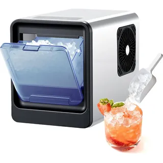 VEVOR Tisch-Eiswürfelmaschine 15 kg pro Tag, Selbstreinigender & Tragbarer Eiswürfelbereiter mit Schaufel & Eiswürfelschublade, Eiswürfelmaschine für Kaueis für Zuhause Küche Büro Bar Partys