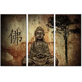 First Wall Art Buddha Bilder Leinwand 3 Teilig Bild Religion Wandbilder Wohnzimmer Moderne für Schlafzimmer Dekoration Wohnung Home Deko Kunstdruck