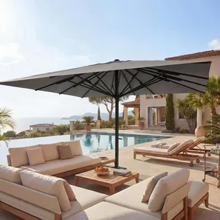 Gastronomie-Luxus-Sonnenschirm HWC-D20, XXL-Schirm Marktschirm, 5x5m (Ø7,2m) Polyester/Alu 90kg  anthrazit - Grau