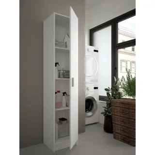 Dmora - 1-Tür Mehrzweckschrank Clearwater, Hilfsschrank, Schuhschrank mit Regalen, Vertikales Schuhregal, 37x37h180 cm, Weiß