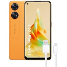 OPPO Reno8T Smartphone, ohne SIM-Lock, 8 GB + 128 GB, Kamera 100 MP + 2 MP, Mikroskopkamera, Android, 5000-mAh-Akku, Schnellladung, 33 W, Orange