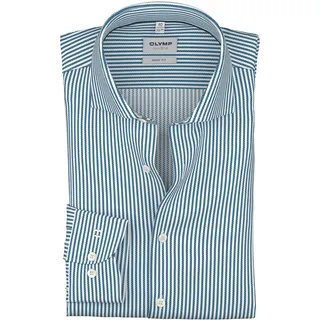 Businesshemd OLYMP "Level 5", Herren, Gr. 44, Verlängerter Arm, blau (royal), Web, Obermaterial: 100% Baumwolle, gestreift, normal, 2-Knopf-Manschette verstellbar, Hemden Businesshemd, Royal-Kentkragen, body fit