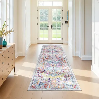SHACOS Läufer Flur 80x200 cm Weicher Teppich Läufer Waschbar Boho Teppichläufer rutschfest Flur Teppich für Wohnzimmer, Schlafzimmer, Küche, Bunt