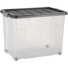 Bild axentia Aufbewahrungsbox mit Rollen & Deckel, Stapelbox aus Kunststoff 80 Liter, Eurobox transparent, Maße: ca. 60 x 40 x 44,5 cm, Anthrazit, blau oder gelb - Farbe nicht wählbar