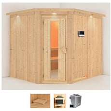 Bild von Sauna »Marit«, (Set), 9-kW-Bio-Ofen mit externer Steuerung beige