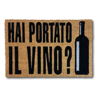 KOKO DOORMATS Fussmatte aussen - Türmatte außen kokosmatte mit antirutsch PVC - Fußmatte lustig HAI PORTATO IL VINO? Design - Outdoor Doormat - Größe: 60 x 40 x 1.5 cm.