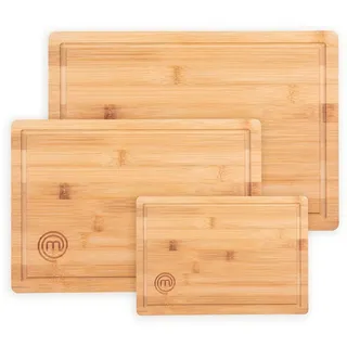 MasterChef Schneidebretter Holz, Schneidebrett Set mit Bambus Schneidebrett Groß 38cm x 27,5cm, Mittel 34cm x 23,5cm, Klein 23cm x 15cm mit Saftrille, Küchenbretter, Hackbretter, Holzbretter Küche