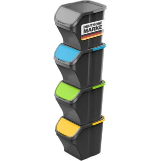 Gardissimo STACK Abfalleimer 25 Liter Mülleimer Mülltrenner Sortierer 4er-Set blau/grün/gelb/silber
