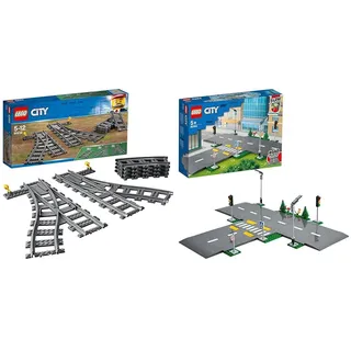 LEGO 60238 City Weichen, 6 Elemente, Erweiterungsset für Kinder, Spielzeug Set & City - Straßenkreuzung mit Ampeln