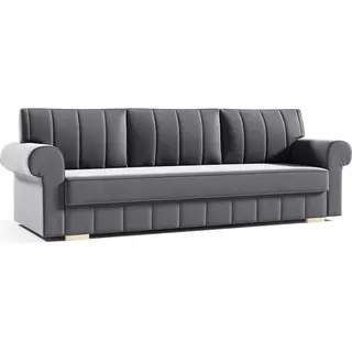 Schlafsofa INES Sofa mit Schlaffunktion und Bettkasten, Klappsofa, Schlafcouch mit Füßen aus Holz, Couch in Frabe:Dunkelgrau, Veloursstoff - Dunkelgrau