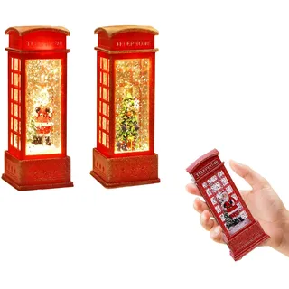 2 Stück Weihnachten Schneekugel Laterne LED Wasser Telefonzelle Weihnachtskugel Telefonkabine Ornament Batteriebetrieben Wirbeln Glitzern mit Weihnachtsmann Weihnachtsbaum für Heim Party Weihnachten