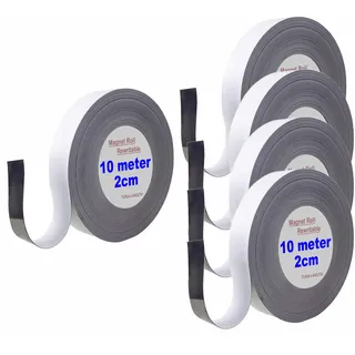 TUKA 50m x 20mm x 1mm Magnetband Wiederbeschreibbar, Kennzeichnungsband für Lagerkennzeichen, Whiteboard, Kühlschrank, Magnettafeln usw. Beschreibbar Abwichbar Zuschneidbar, 5x10m Weiß TKD9046