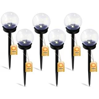 LUMILED 6 Stück Solar Gartenleuchte Solarlampe Solarkugeln für Garten Außen Leuchtkugel Kugel mit Erdspieß Dämmerungssensor Außenleuchte Wegeleuchte Klar LED IP44 Warmweiß 10