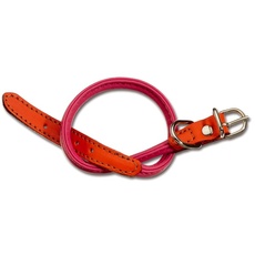 Petego La Cinopelca Hundehalsband, weiches Kalbsleder, zweifarbig, flach, Fuchsia/Orange, 1,27 cm bis 22,9 cm