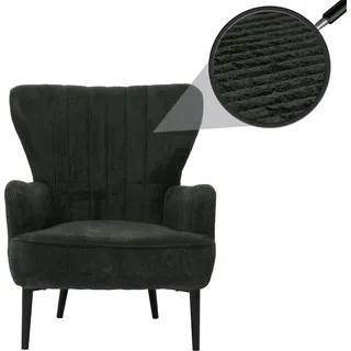 Lounge-Sessel HWC-K37, Cocktail-/Ohrensessel Polsterstuhl Retro Vintage Stoff Cord (290g/m2) dunkelgrün - Grün