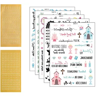 JOVYTH 5 Blatt Kerzen Tattoos + 2 Bogen Gold Buchstaben Sticker – selbstklebende Wachsbuchstaben, kerzentattoos für Taufkerze, Kommunion, Konfirmation, Geburtstag, DIY
