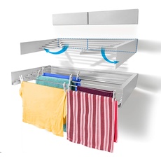 Step Up Wäscheständer - wandmontiert - ausziehbar - Wäscheständer klappbar, faltbar für drinnen oder draußen - platzsparendes, kompaktes Design, 25 kg Tragkraft, 6 m Leitung (100 cm - weiß)
