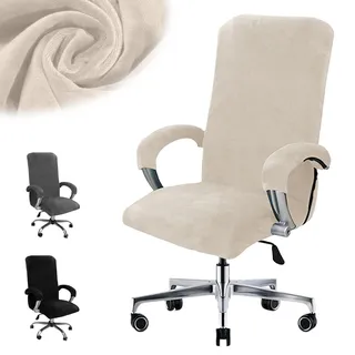 Hengrongshen Bürostuhl Bezug, Office Chair Cover mit Armlehne, Abnehmbare Sitzbezug Bürostuhl, Bezug für Bürostuhl, Computer Stuhl, Drehstuhl (Beige, L)