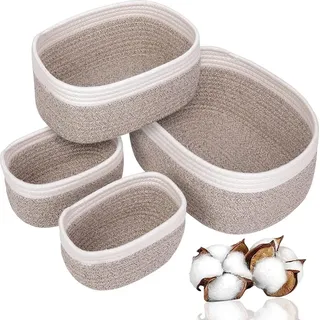 Set von 4 Aufbewahrungskörben aus geflochtenem Baumwollseil - Körbchen für Wickeltisch-Organizer - Stapelbare Körbe für Kinderzimmer, Wohnzimmer, Badezimmer