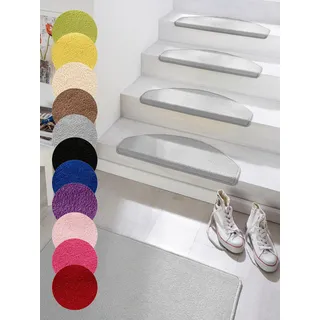 HANSE HOME Stufenmatte »Fancy« halbrund 7 mm Höhe 15 Stück, Treppenmatten, Selbstklebend, Stufenteppich, Treppenstufen, grau