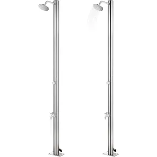 vidaXL Gartendusche mit Grauer Bodenplatte 220 cm Edelstahl - Grau