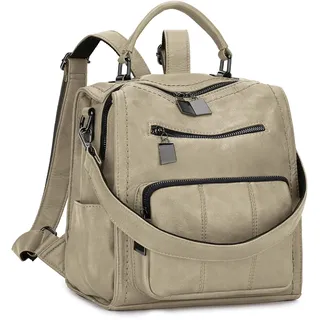 RAVUO Rucksack Damen Klein, PU Leder Kleiner Damen-Rucksackhandtaschen Mini Cityrucksack Wasserdichte Damenrucksäcke 2 In 1 Handtasche Beige