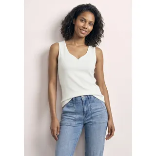 Ripptanktop STREET ONE "Style Gania", Damen, Gr. 42, weiß (sanftes weiß), Jersey, Obermaterial: 95% Baumwolle, 5% Elasthan. Futter: 95% Baumwolle, 5% Elasthan, unifarben, körpernah hüftbedeckend, herzförmiger Ausschnitt, Tops Ripptanktop, Sommer-Top mit Herzausschnitt