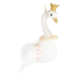 BRUBAKER Schwan Prinzessin mit Glitzer Krone Weihnachtskugel aus Glas - Handbemalt - Christbaumschmuck Lustig - Weihnachtsdeko Weiß - Bunt