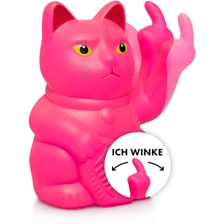 ANGRY CAT - Winkekatze Lucky CAT - Lustige winkende Katze - japanische Winkkatze mit Stinkefinger - Dekoartikel Wackelfigur Katze - Winke-Arm mit Mittelfinger - 15cm – NEON PINK