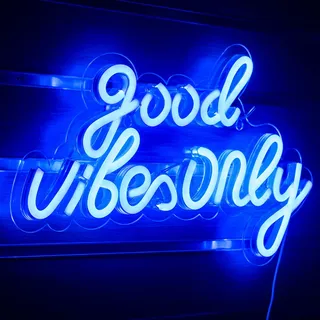 ineonlife Good Vibes Only Led Schriftzug Blau Wort Neon Schild für Wedding | Good Vibes 5-Stufiges Neon Sign USB Led Schild Wanddeko, Leuchtschild Geschenk für Schlafzimmer,Hochzeit,Party,Bar,Wohnzimmer