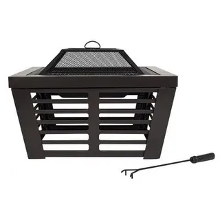 La Hacienda Elda Feuerkorb mit Grillrost, Netzdeckel und Schürhaken für den Garten